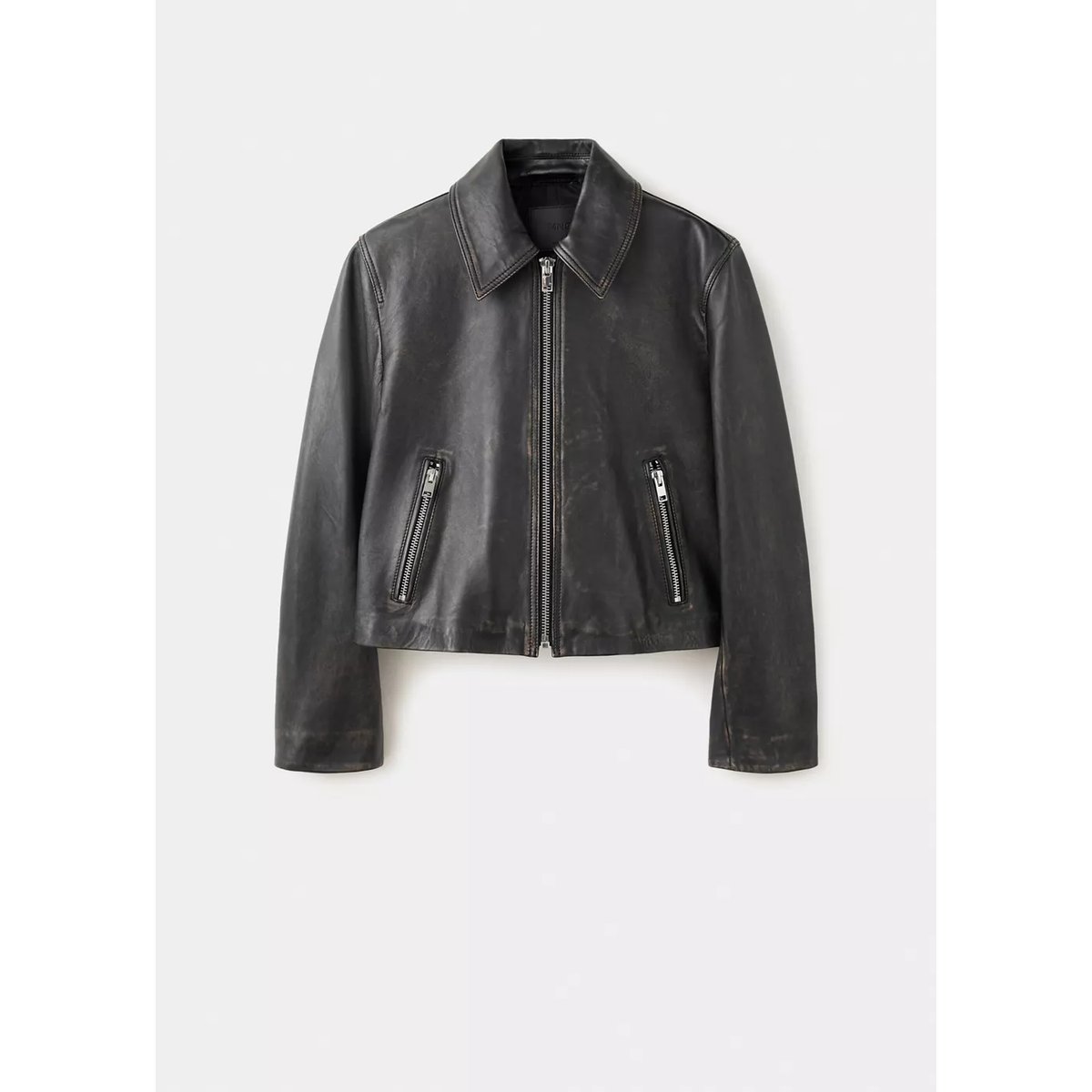 Veste cuir revers marron, MANGO