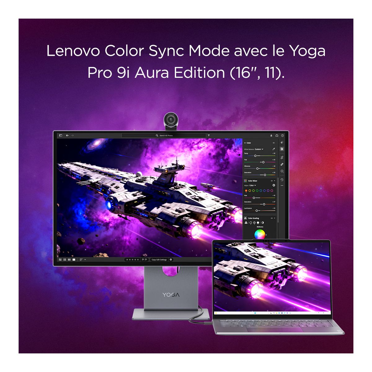 Ecran 27UD-10 27" QD-OLED 4K 120 Hz HDR HDMI 2.1 + USB-C 140W couleur unique, LENOVO