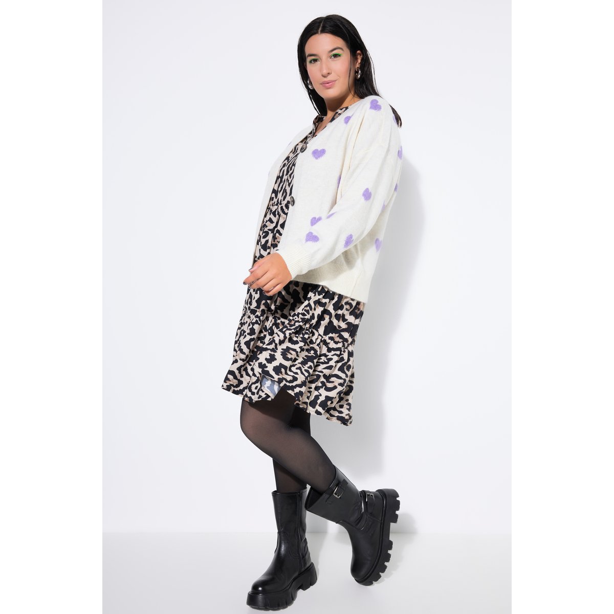 Cardigan oversize, motif cœurs champagne clair, STUDIO UNTOLD