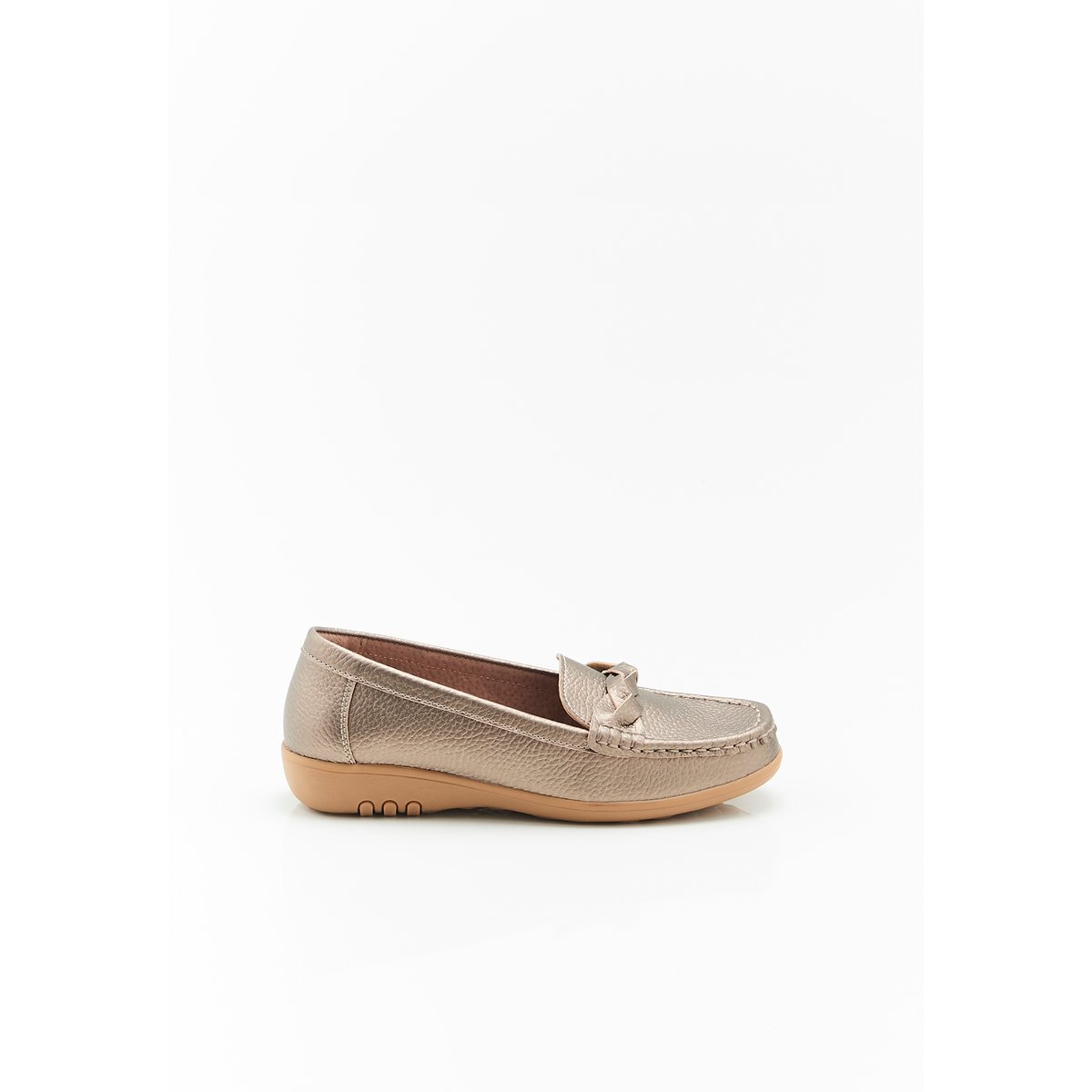 Mocassins Amortyl croûte de cuir grainé gris coloris bronze, DAMART