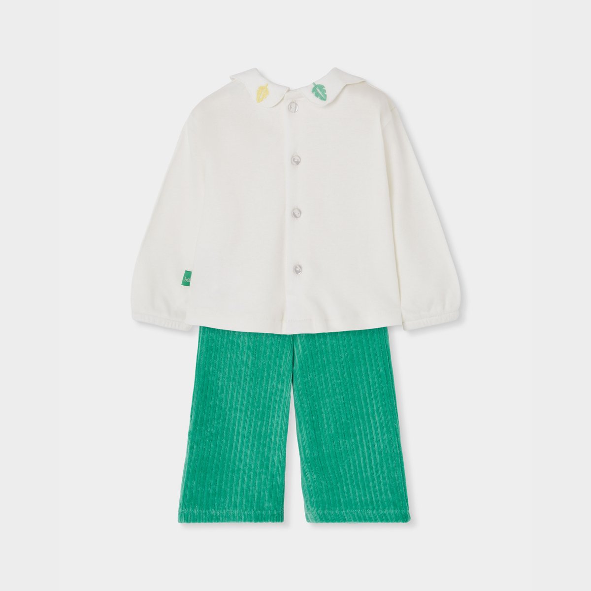 Ensemble bébé fille en maille brodé feuilles blanc, BOBOLI