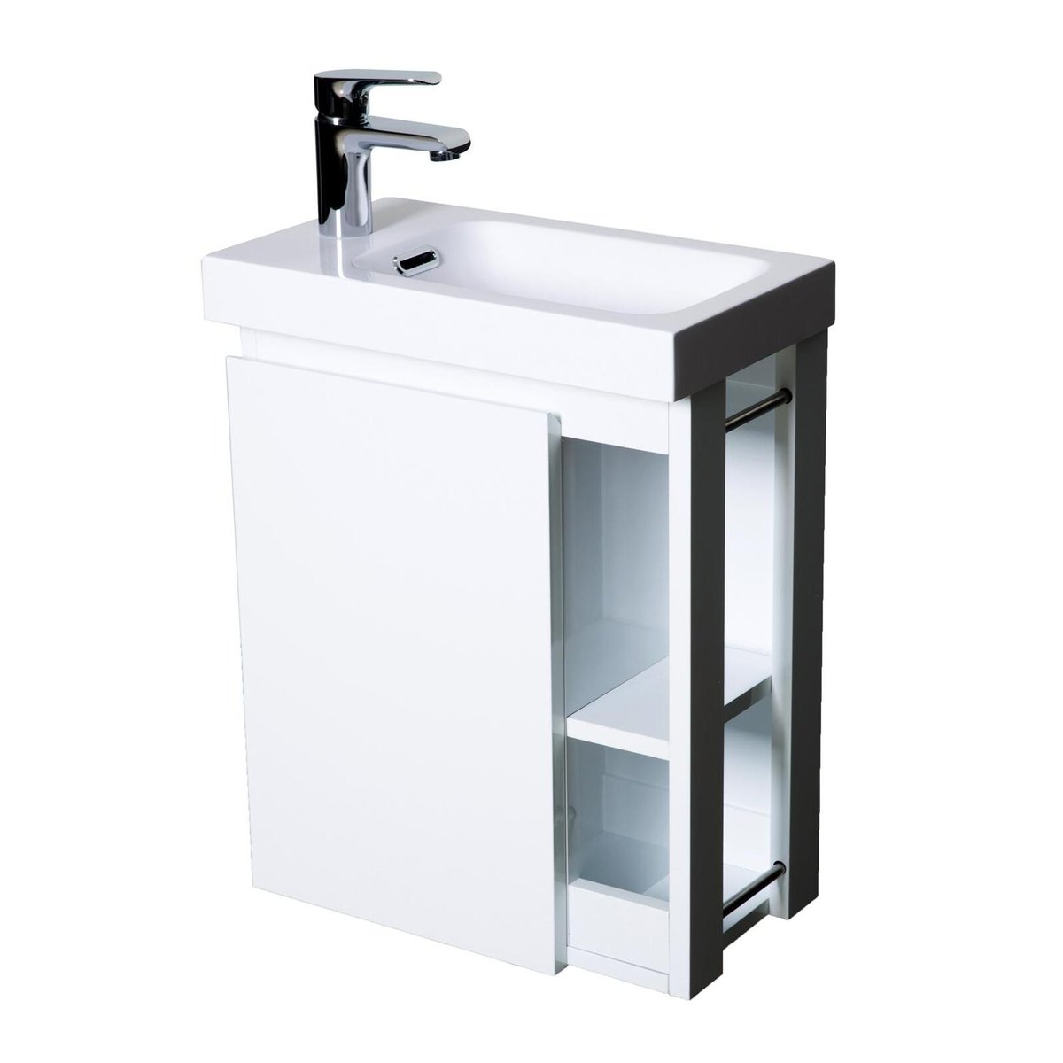 Ensemble lave-mains avec rangement latéral avec robinet chromé HAMPTON blanc brillant, MOB IN