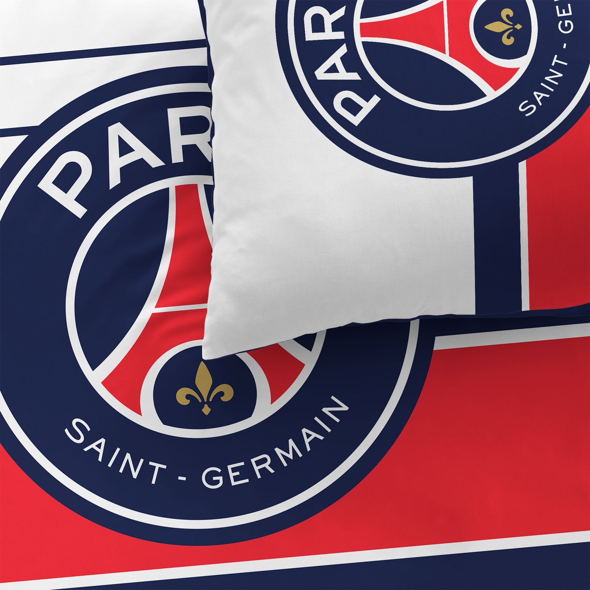 Parure de lit imprimée 100% coton, Paris Saint Germain LOGO bleu, PSG