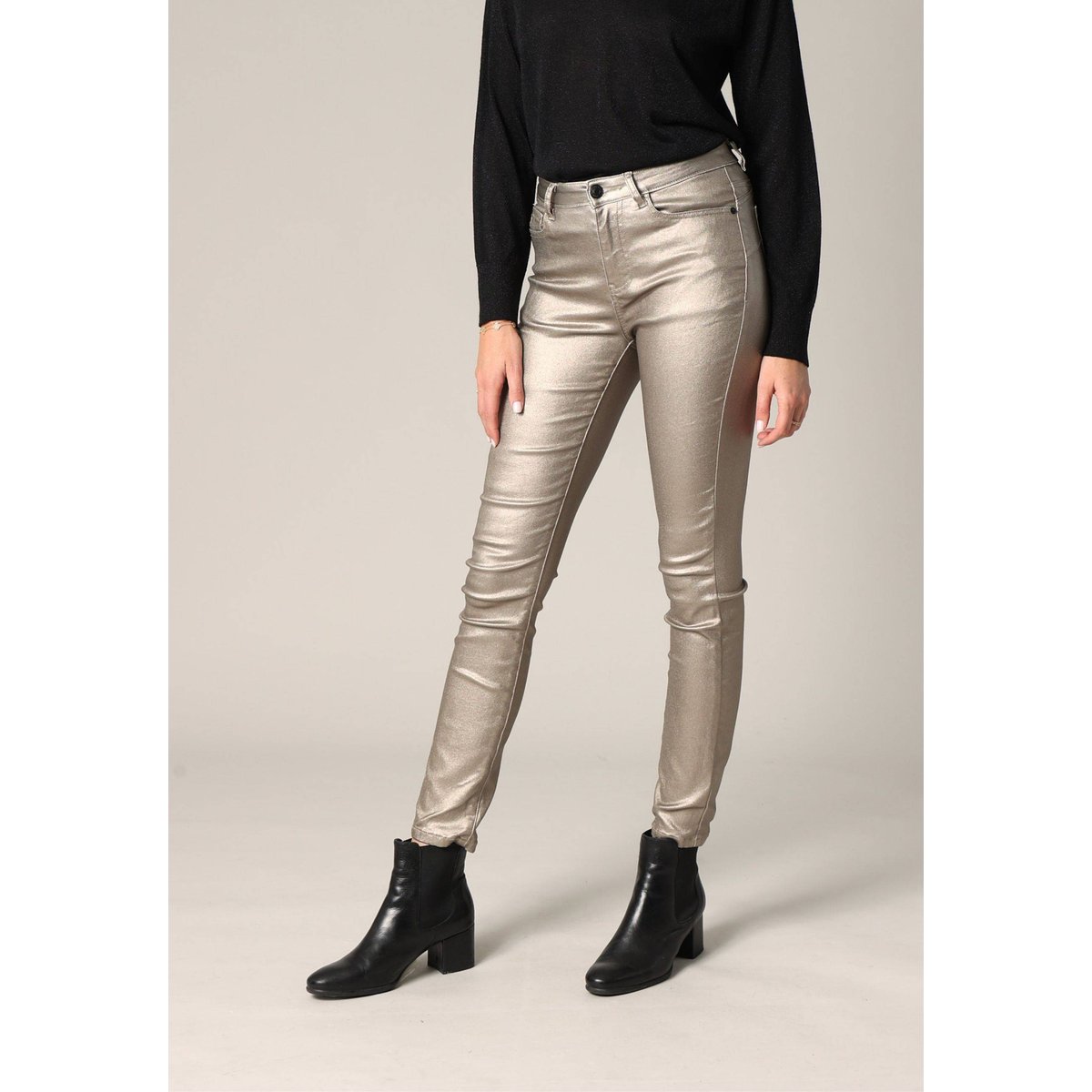 Pantalon slim taille haute, effet métallisé LYSIE light gold, DEELUXE