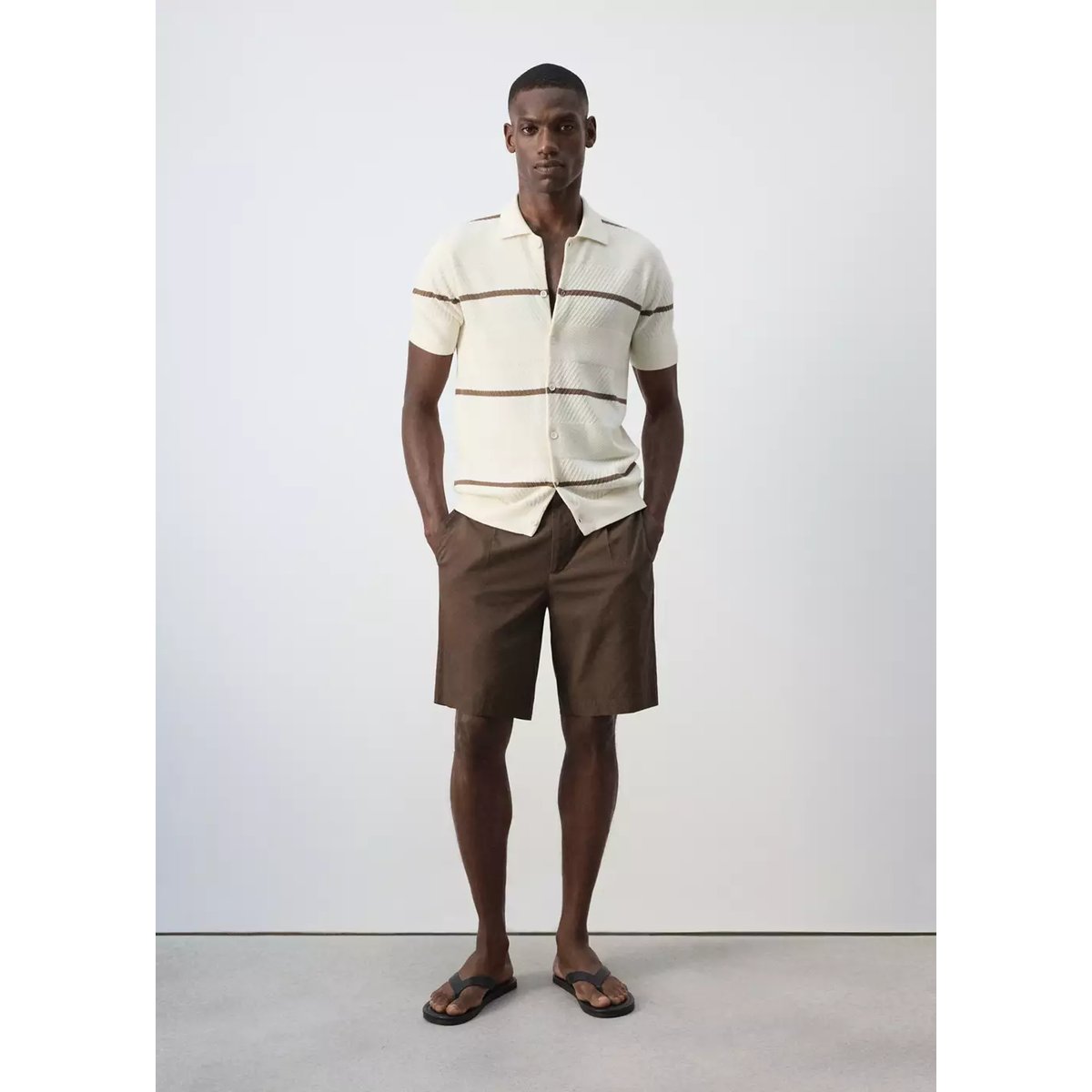 Chemise 100 % structure en maille blanc, MANGO MAN