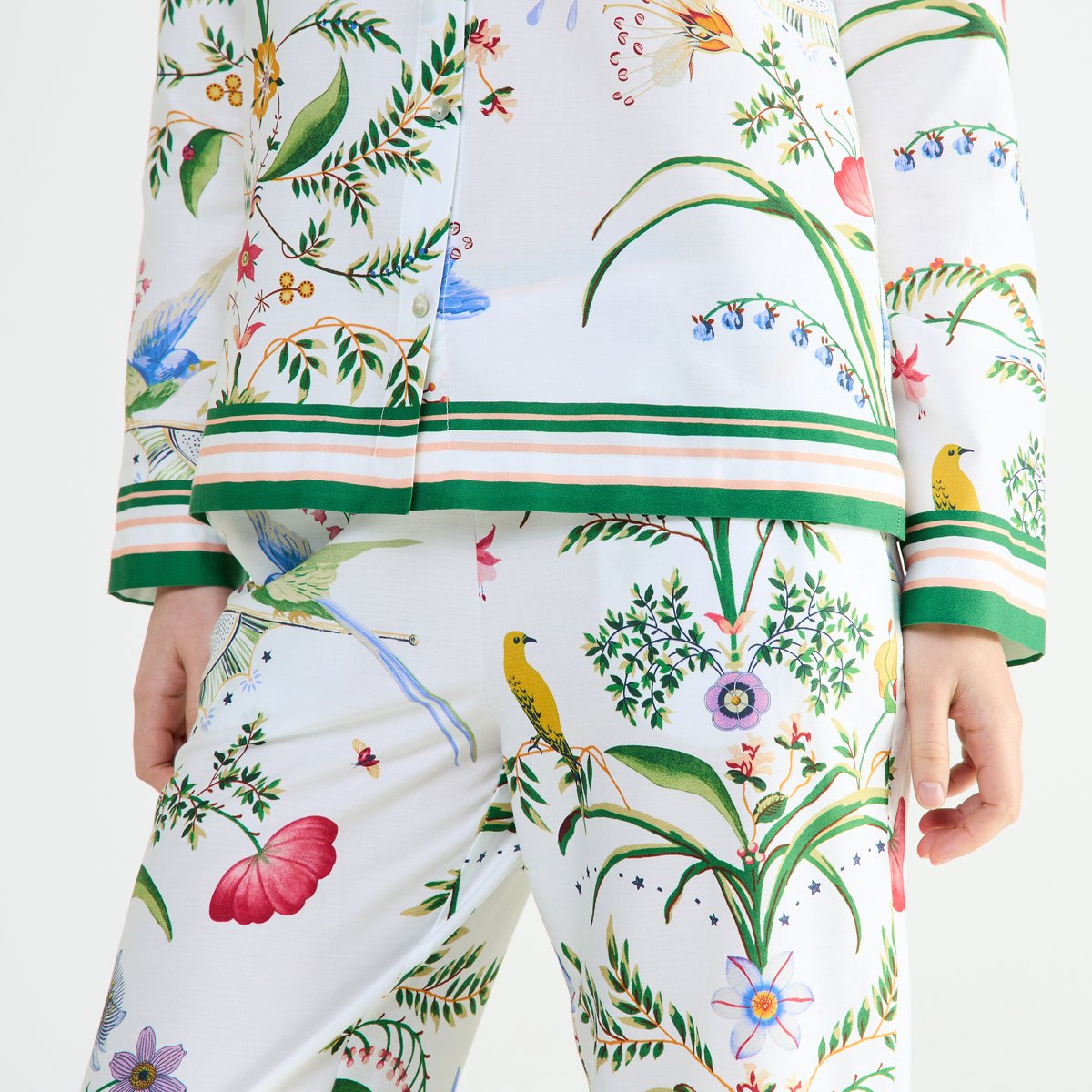 Pyjama col classique en satin BOTANIC blanc, LAURENCE TAVERNIER