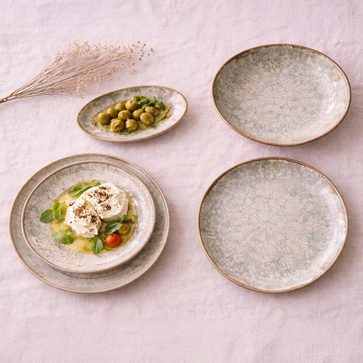 Lot de 6 assiettes calottes 21cm en faïence, MINERAL bleu-gris, NOVASTYL