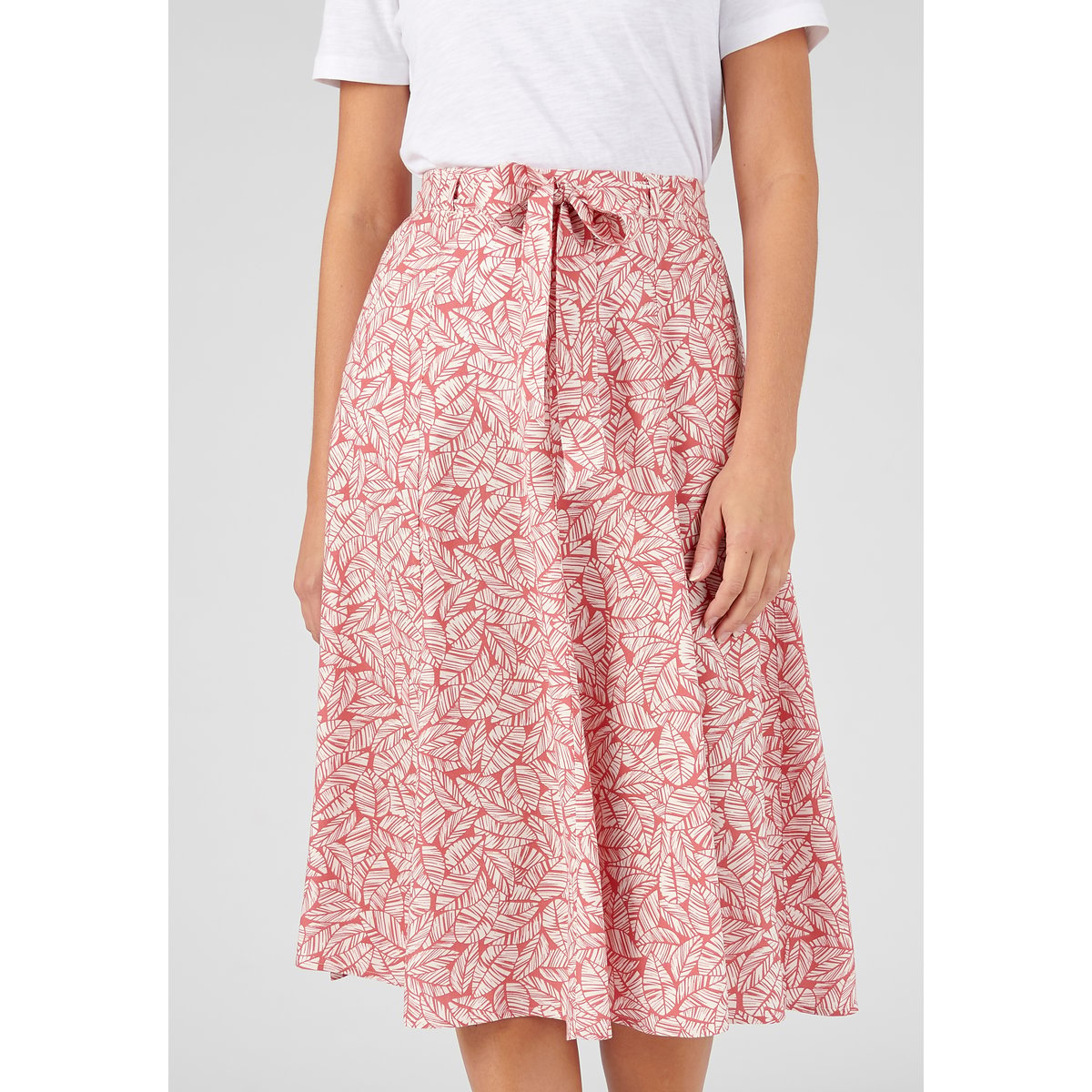 Jupe imprimée tissu fluide rose feuillage, DAMART