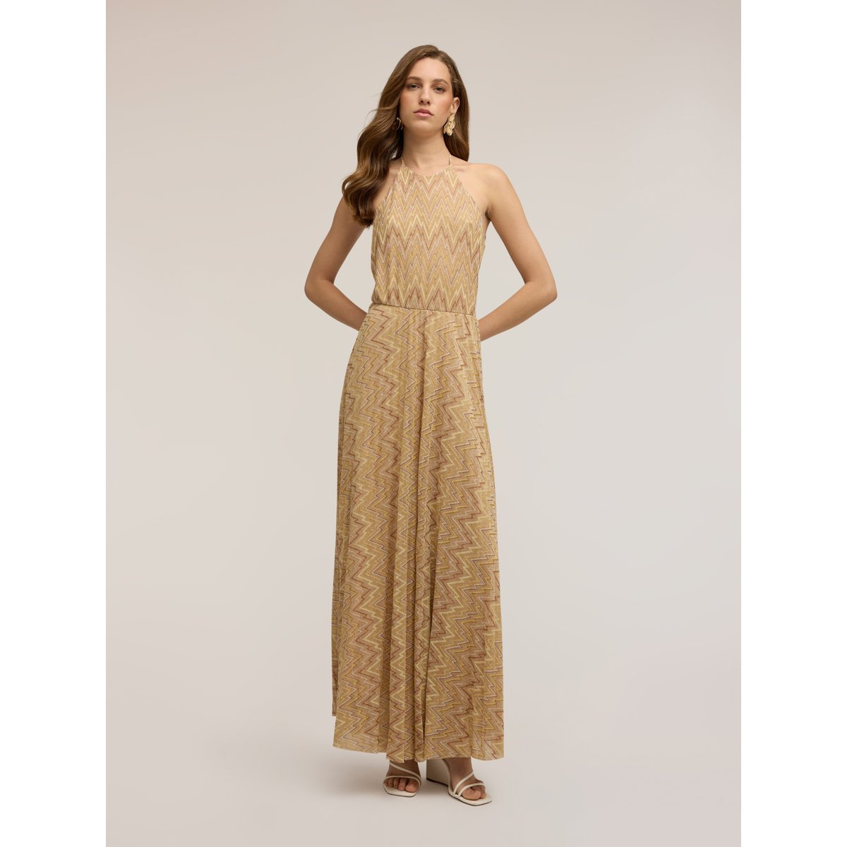 Robe longue évasée beige, MOTIVI