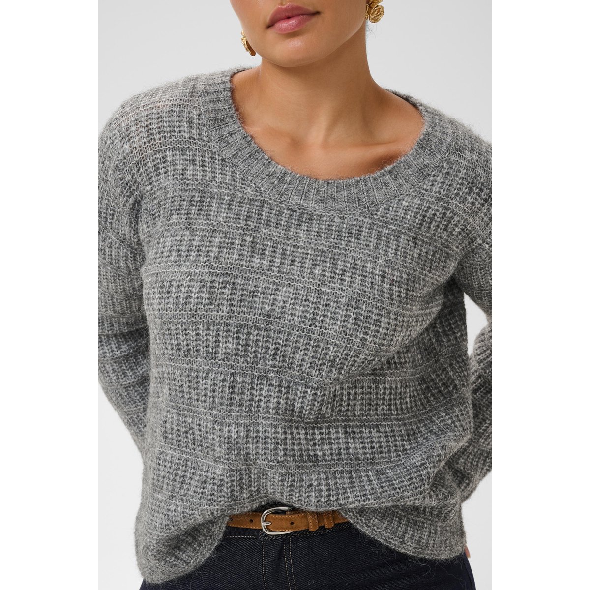 Pullover tricoté gris grey melange, KAFFE CURVE