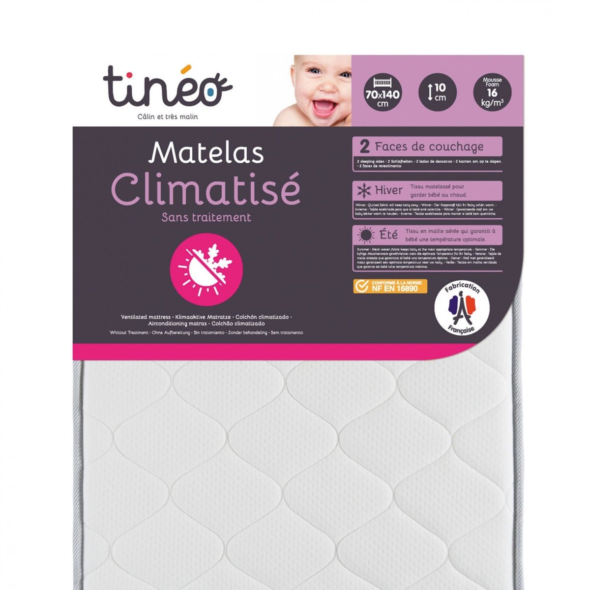 Pack matelas climatisé + alèse + drap housse blanc, TINEO