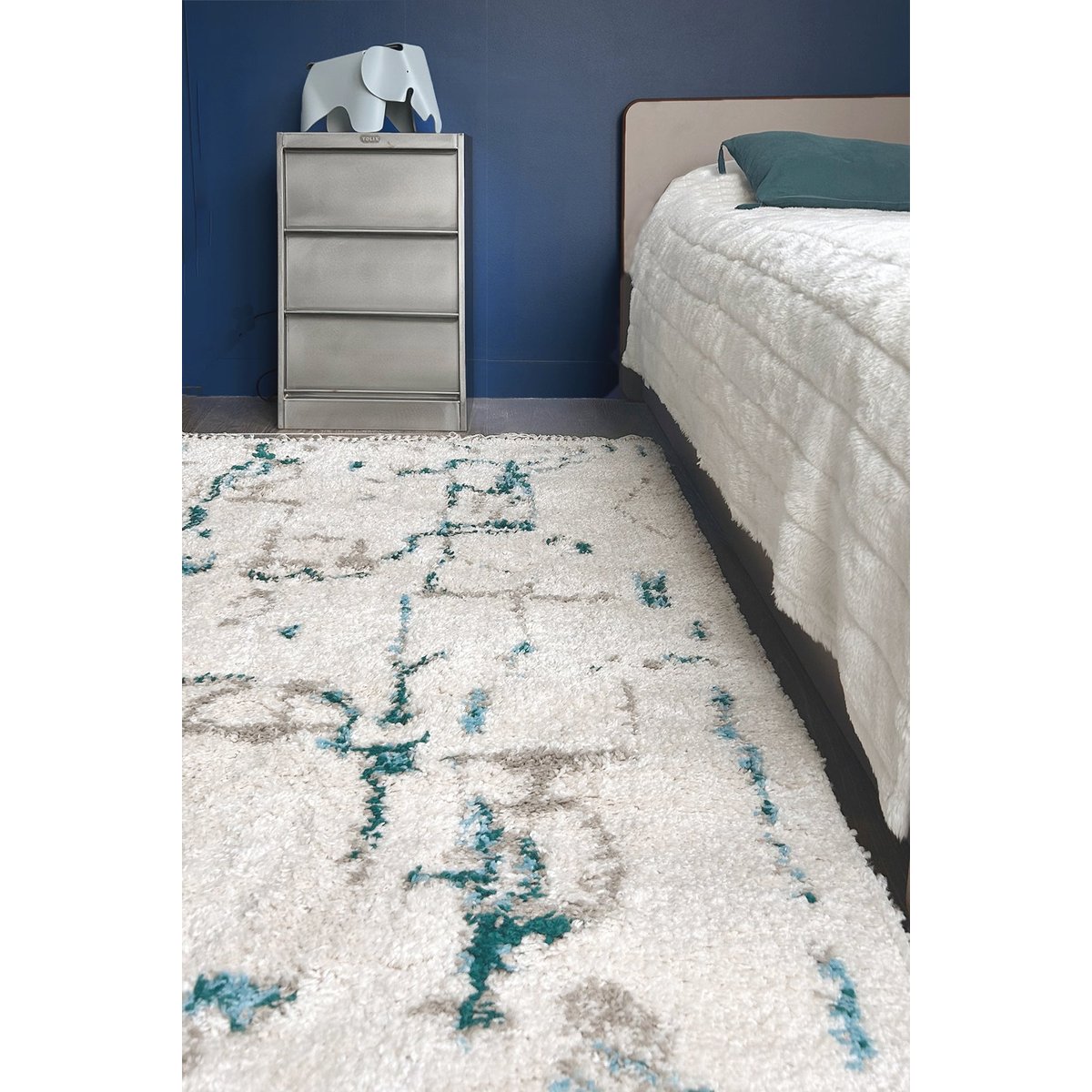 Tapis design avec franges VOLUBILIS bleu naturel, AFK LIVING