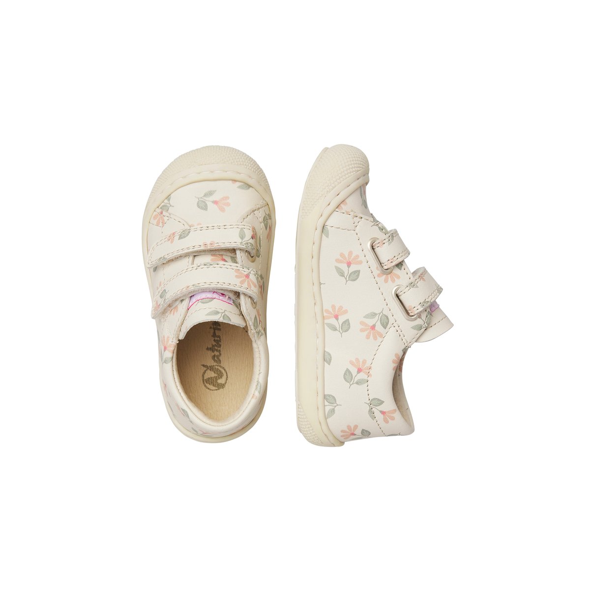Chaussures premiers pas en cuir COCOON LOW VL blanc crème-rose, NATURINO