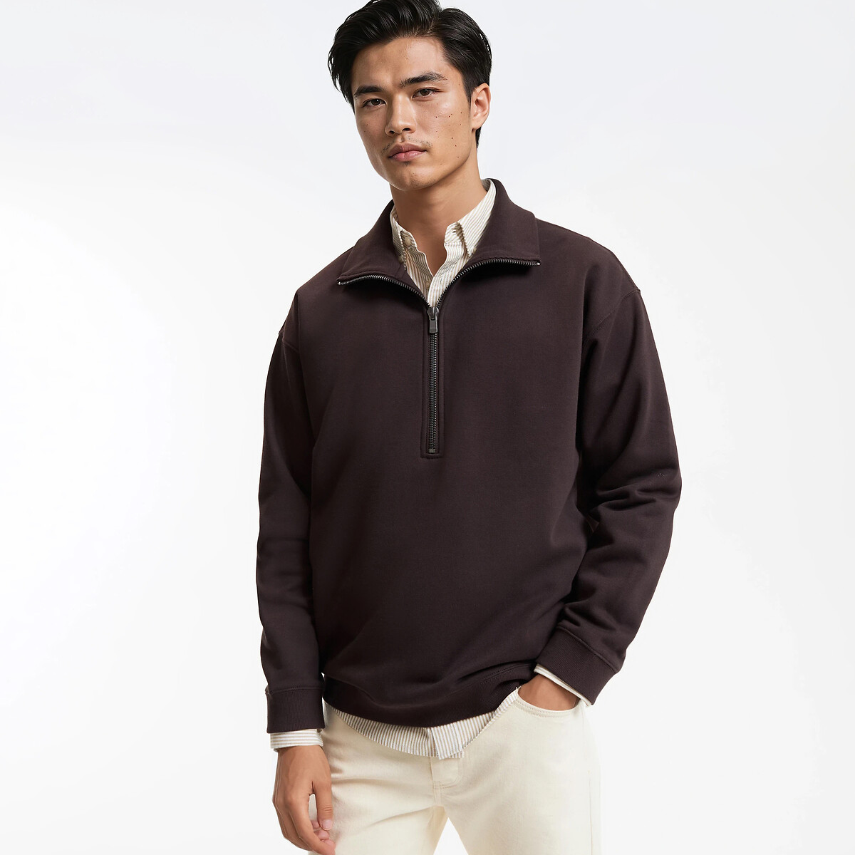 Sweat col camionneur zippé marron, LA REDOUTE COLLECTIONS