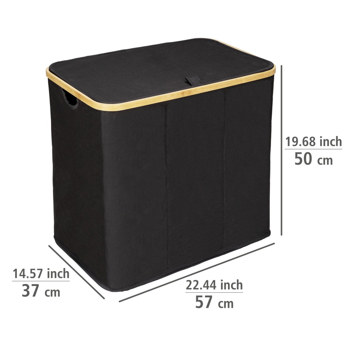 Panier à linge 3 compartiments ECORI noir et bois, WENKO