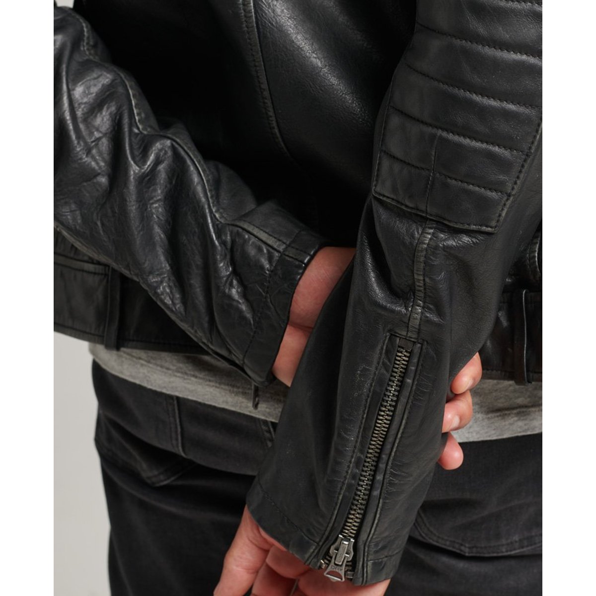 Veste en cuir Moto Racer noir, SUPERDRY