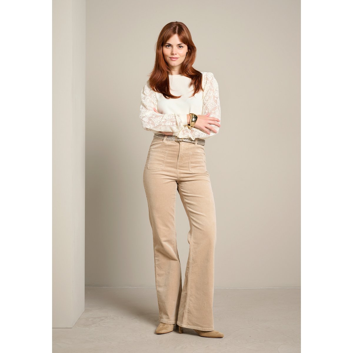 Pantalon bootcut en velours côtelé lt beige, LOLALIZA