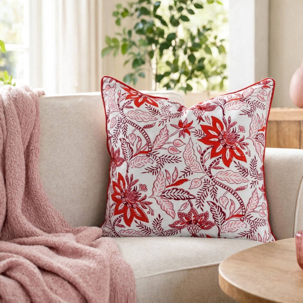 Housse de coussin Jaya rouge, blanc, ARCHIV