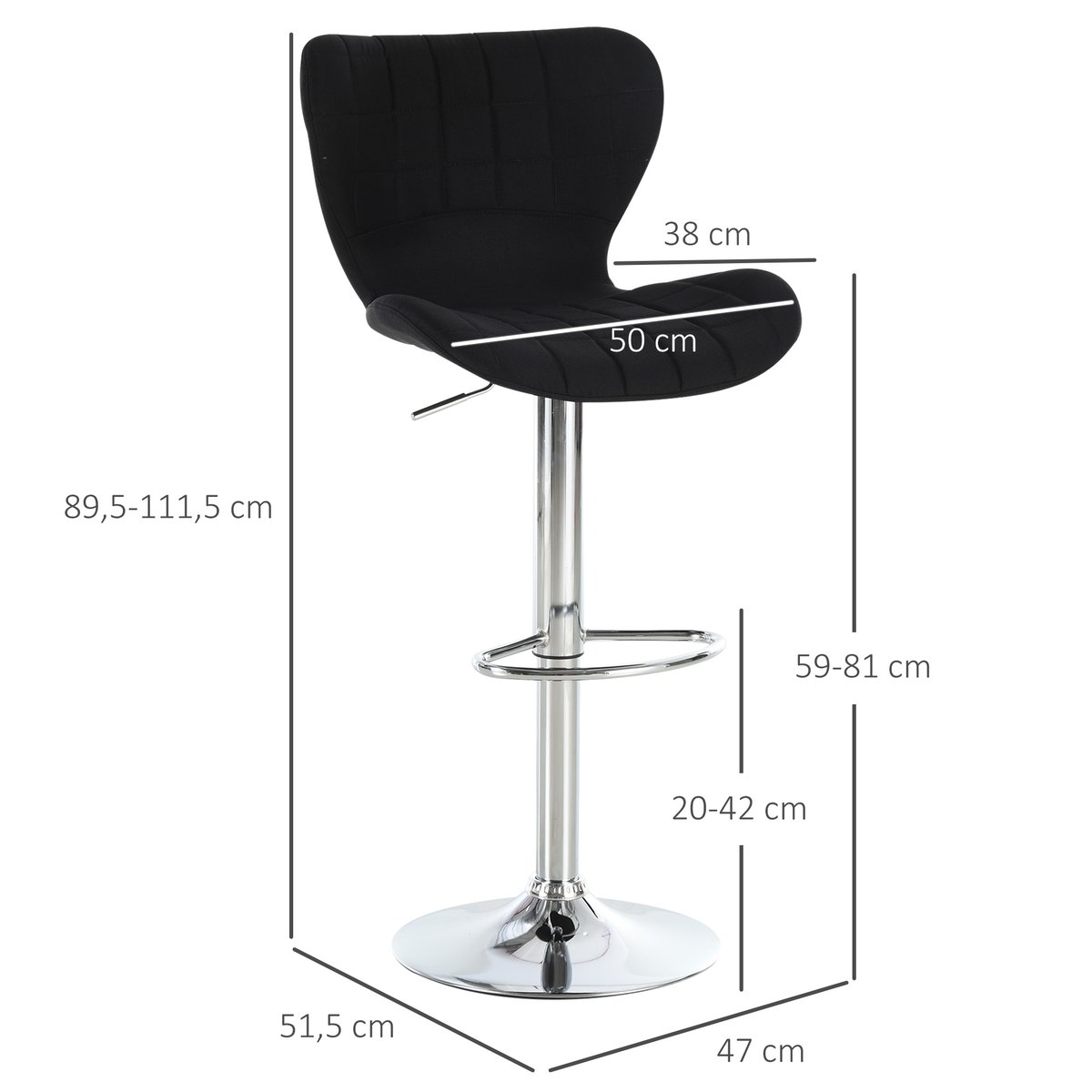Tabouret de bar Lin Noir noir, HOMCOM