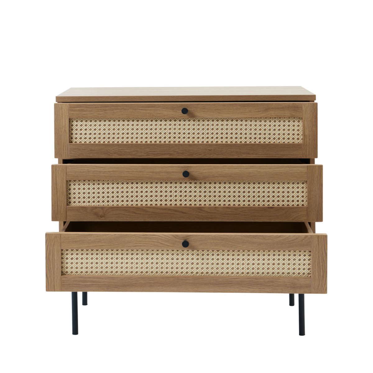 Commode 3 tiroirs en bois et métal L80cm- RINTO bois clair, DRAWER