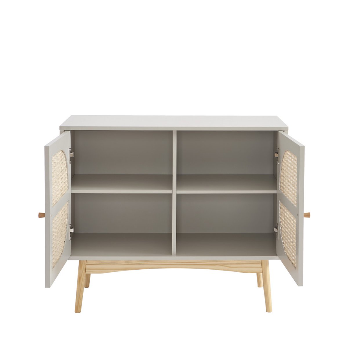 Buffet 2 portes en bois et cannage L90cm- CANNO gris perle, DRAWER