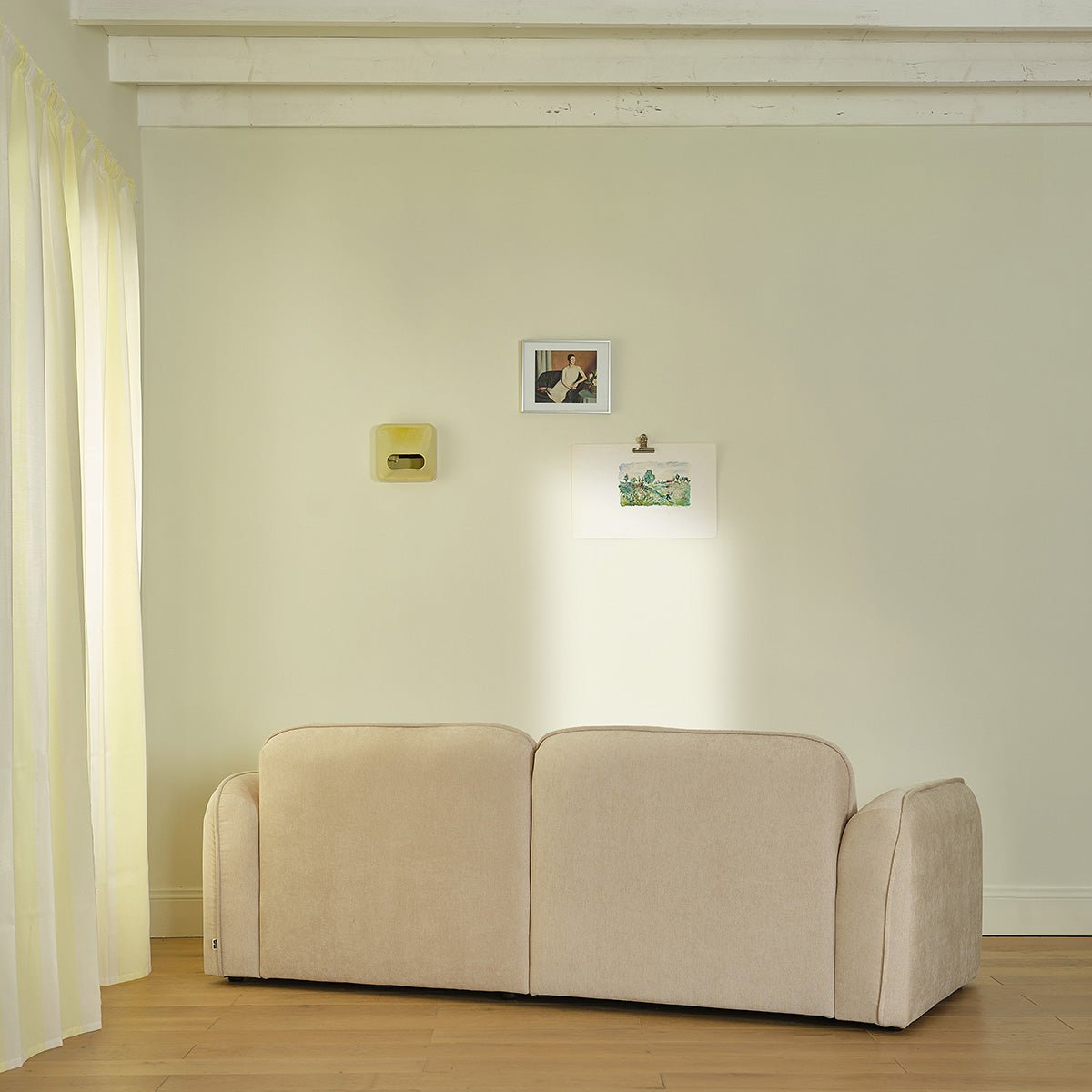 Canapé droit 3 places en velours HECTOR beige chiné, BERAH GETAH