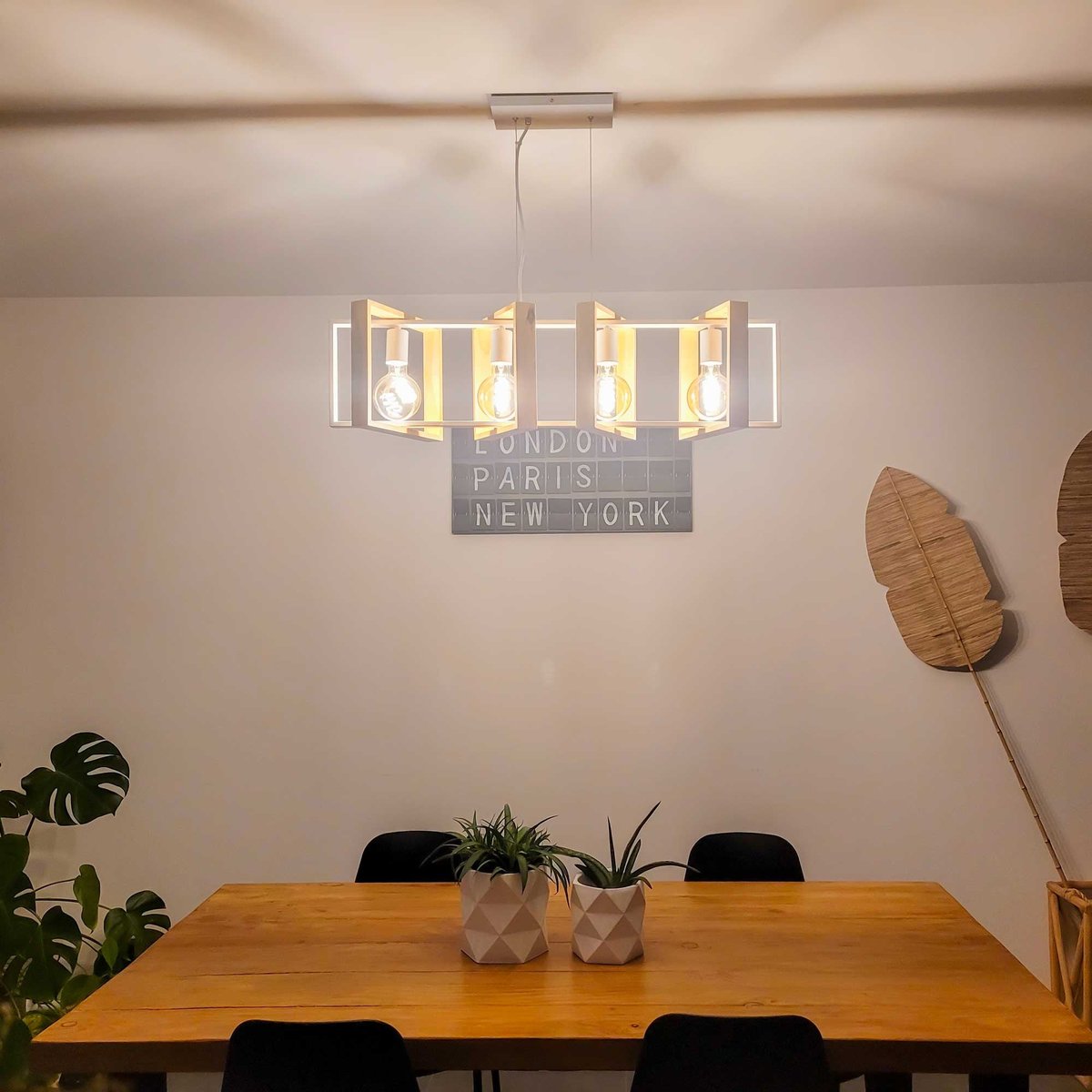 Suspension en bois d'hévéa et métal, WOOLI blanc, C-CREATION