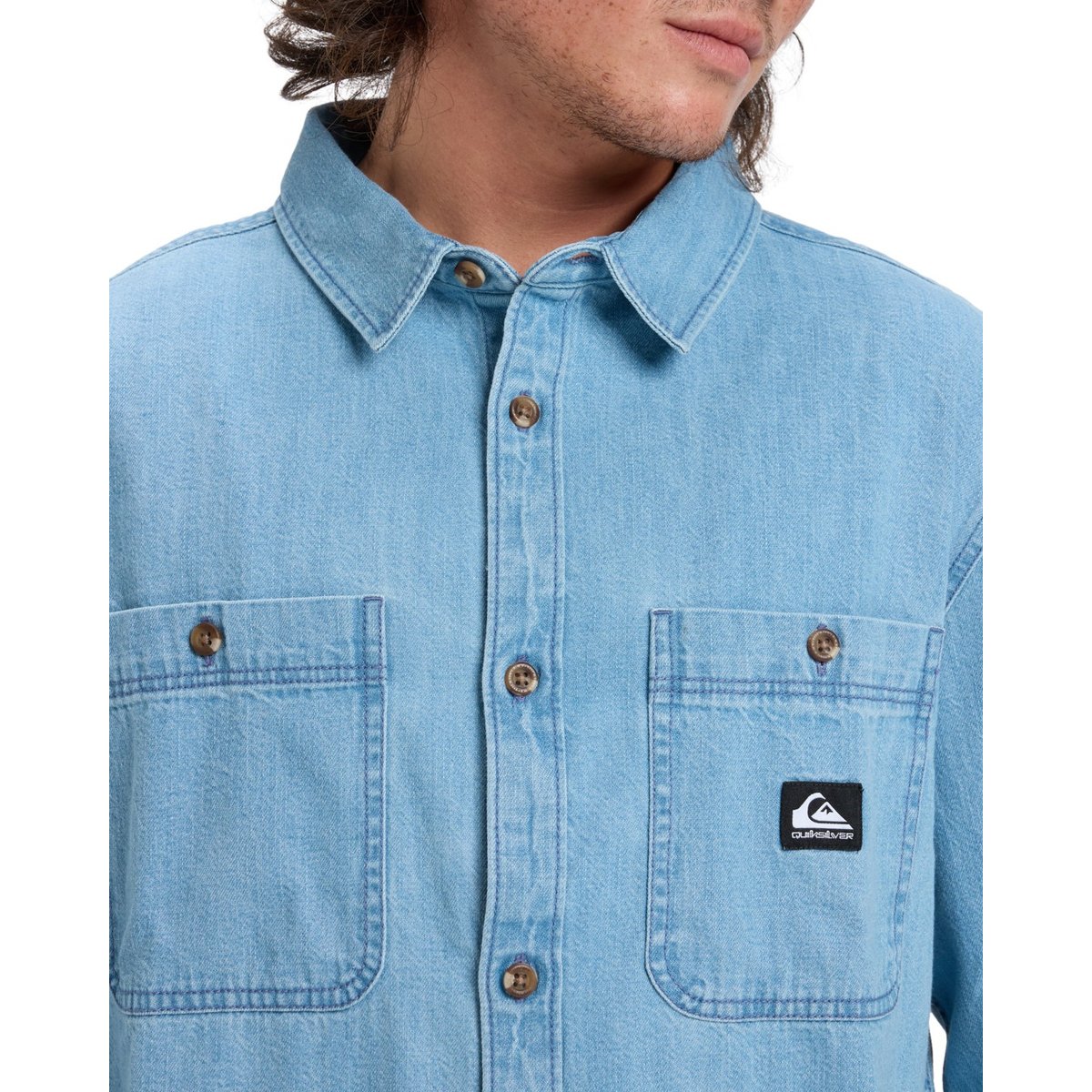 Chemise manches longues en denim BOZEMAN DENIM bleu flint stone, QUIKSILVER