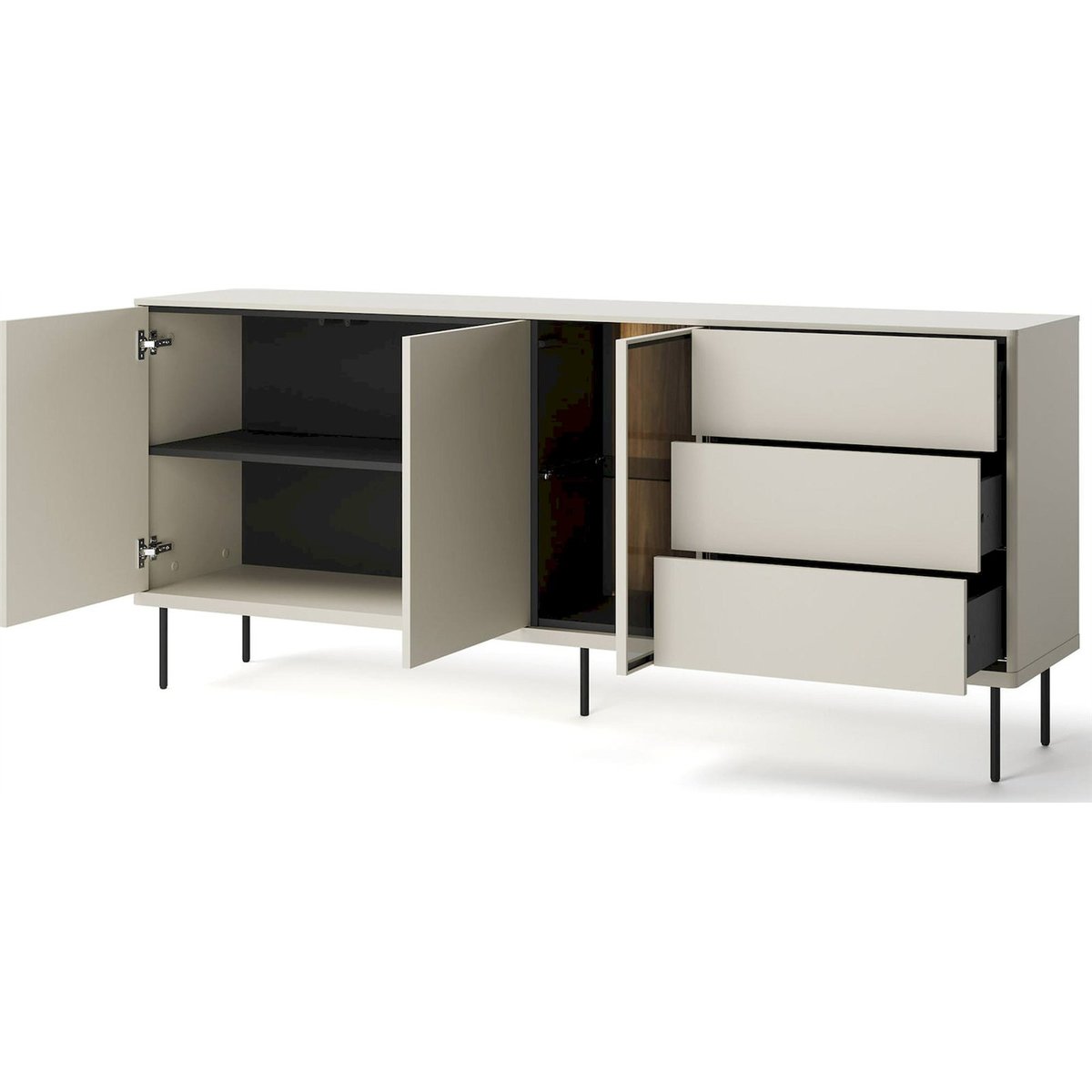 Buffet vitrine lumineux en bois EPIRO gris beige et chêne foncé, RECOLLECTION