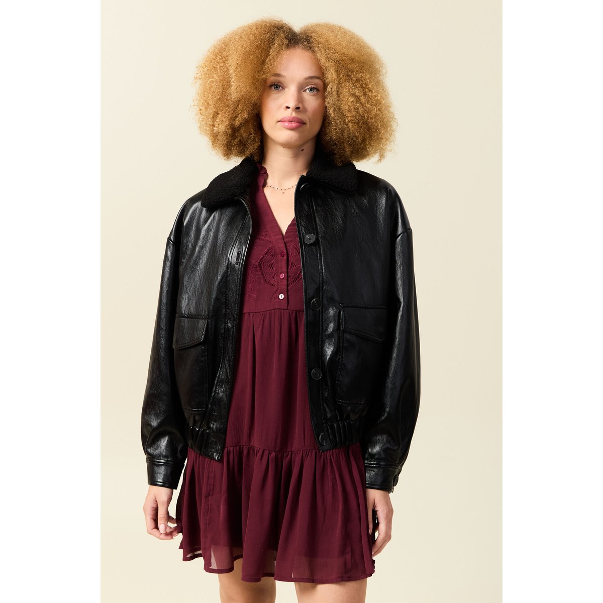 Veste oversize manches longues doublée noir, BONOBO