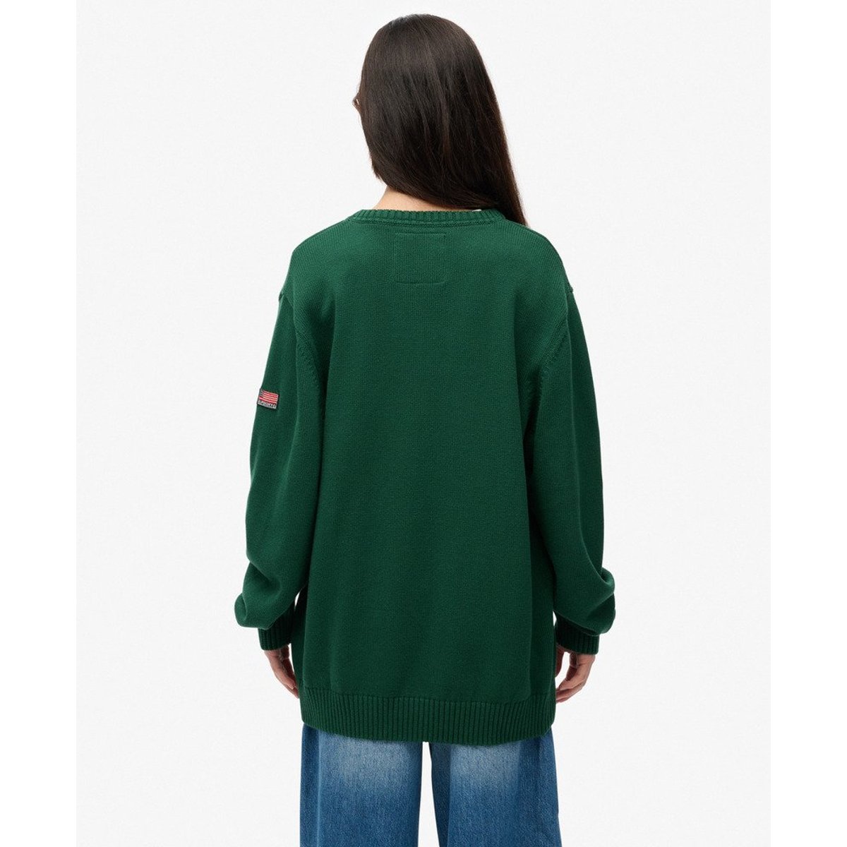 Pull Col V Oversize vert foncé, SUPERDRY