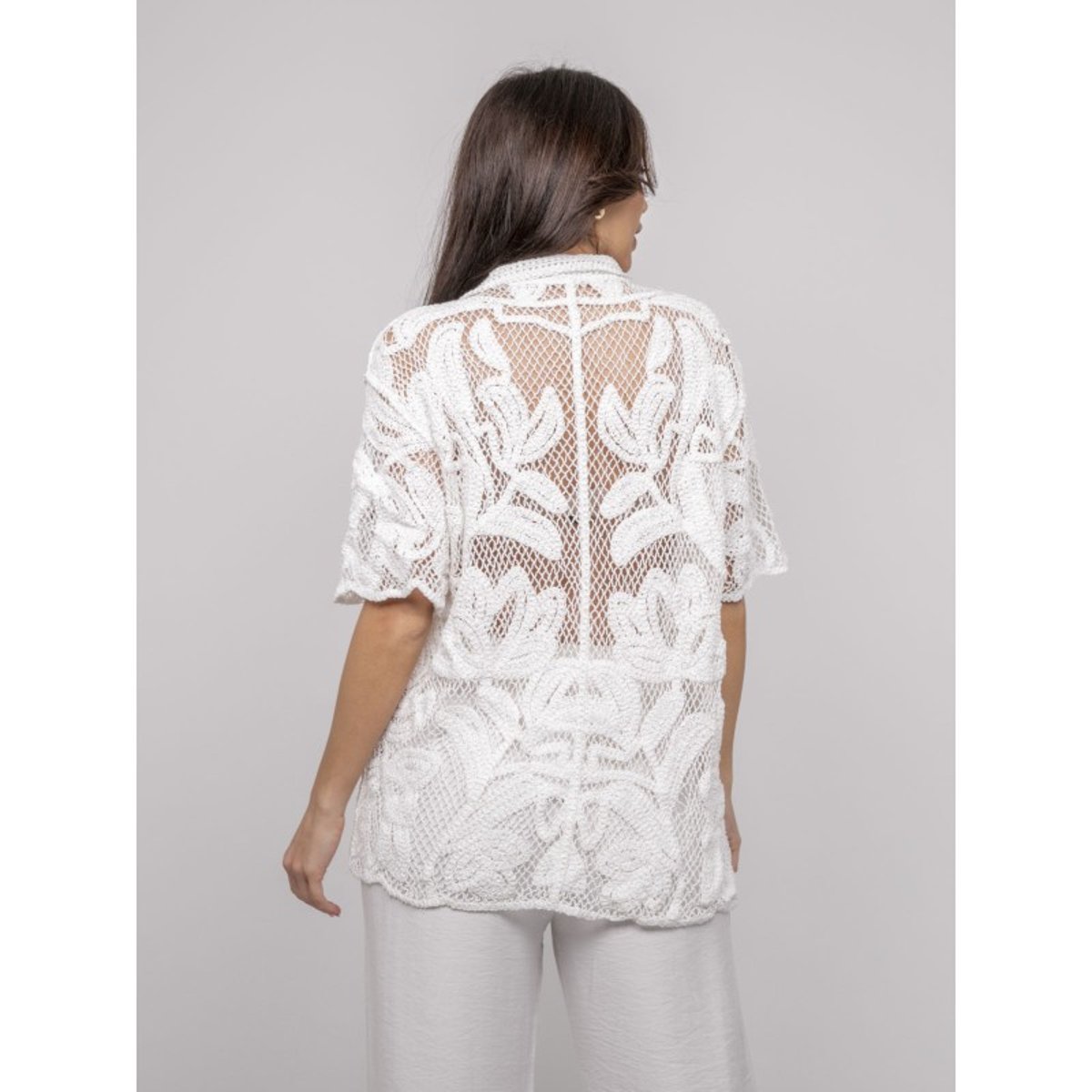 Chemise En Crochet Manches Courtes Ogane blanc, DONA LISA