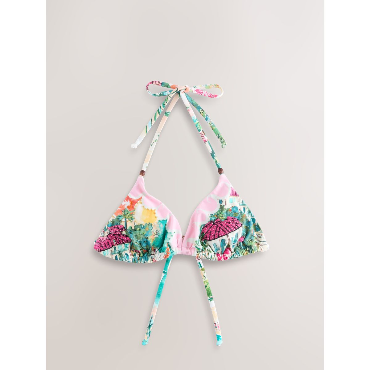 Haut de bikini triangle avec perles tropical rose/bleu, NEXT