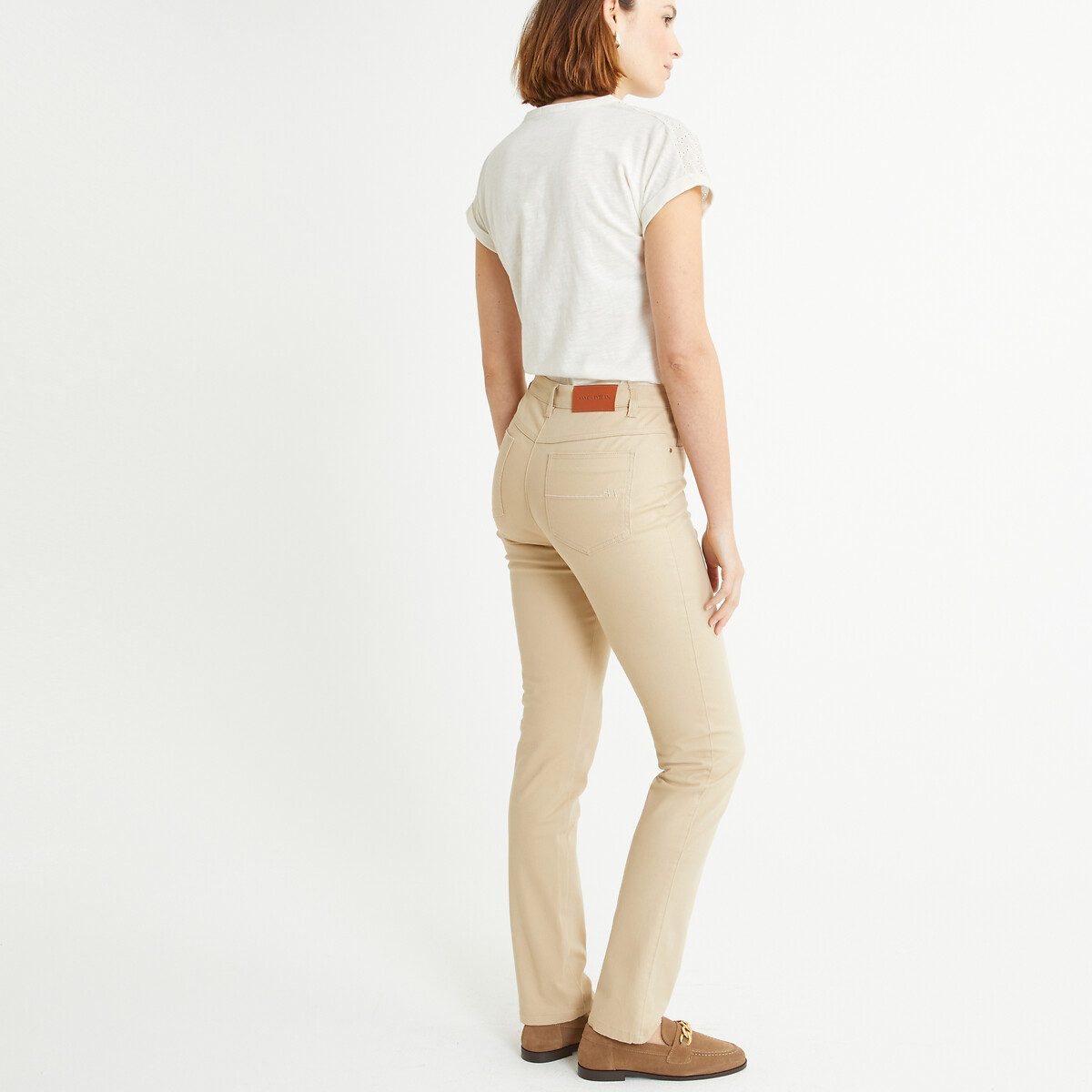 Straight Stretch Cotton Trousers with 5 Pockets beige, ANNE WEYBURN