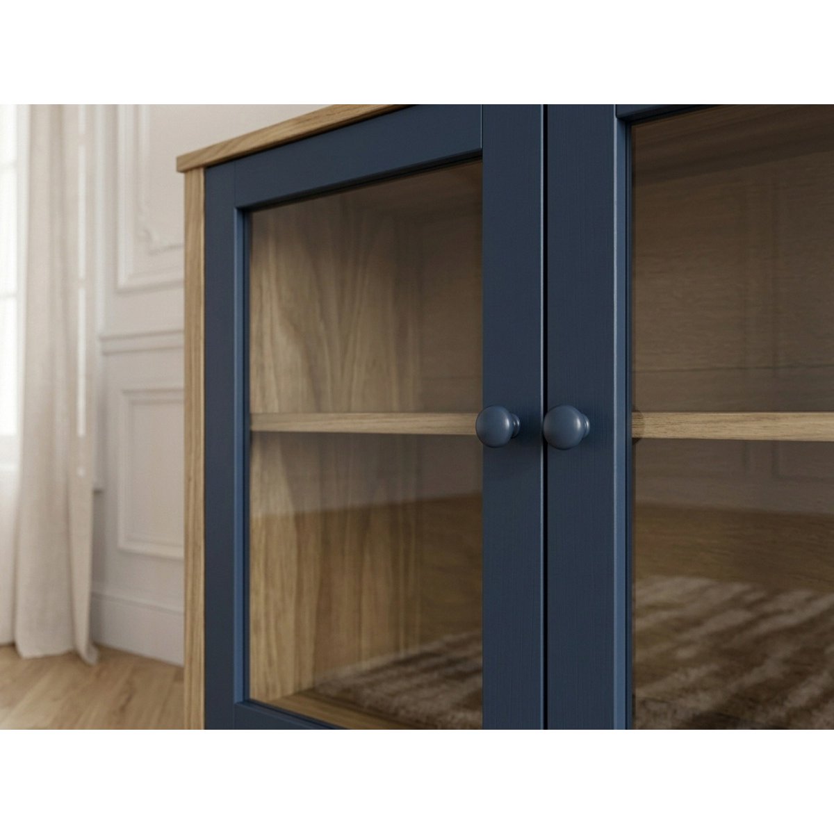 Buffet  en panneaux de particules 4 portes 186 cm, LEXIE bleu, BOBOCHIC