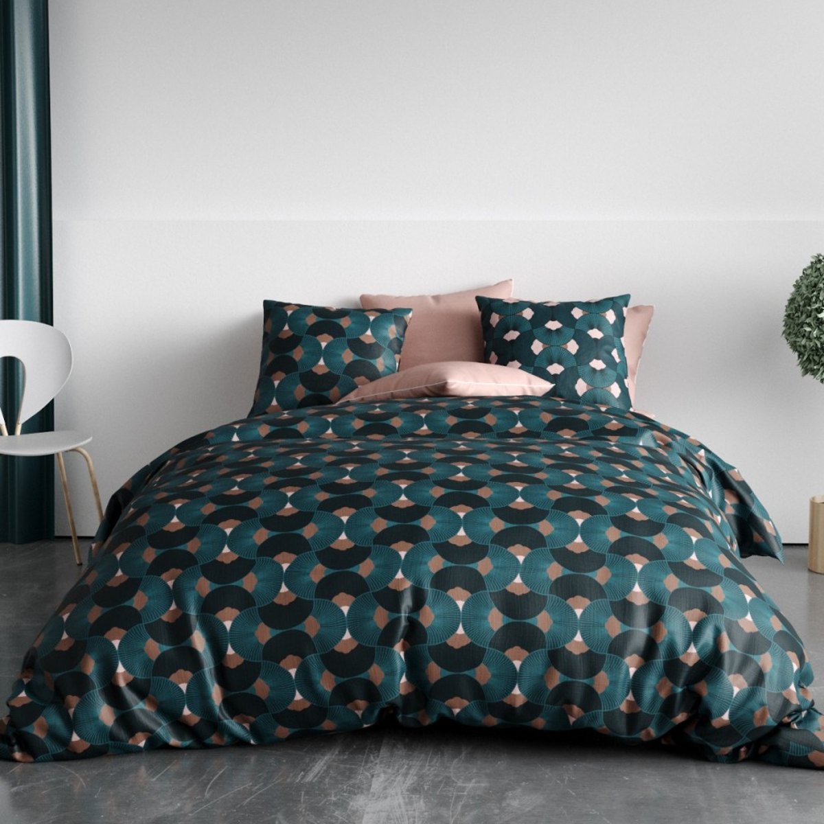 Housse de couette 240x220 GREEK + 2 taies coton 57 fils noir, DECORATIE