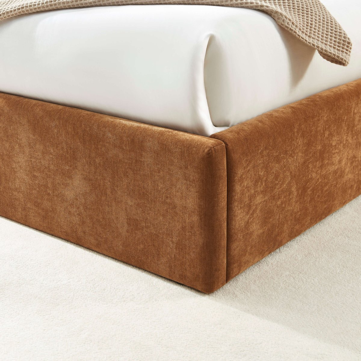 Lit coffre tissu avec sommier IVY marron, BAÏTA