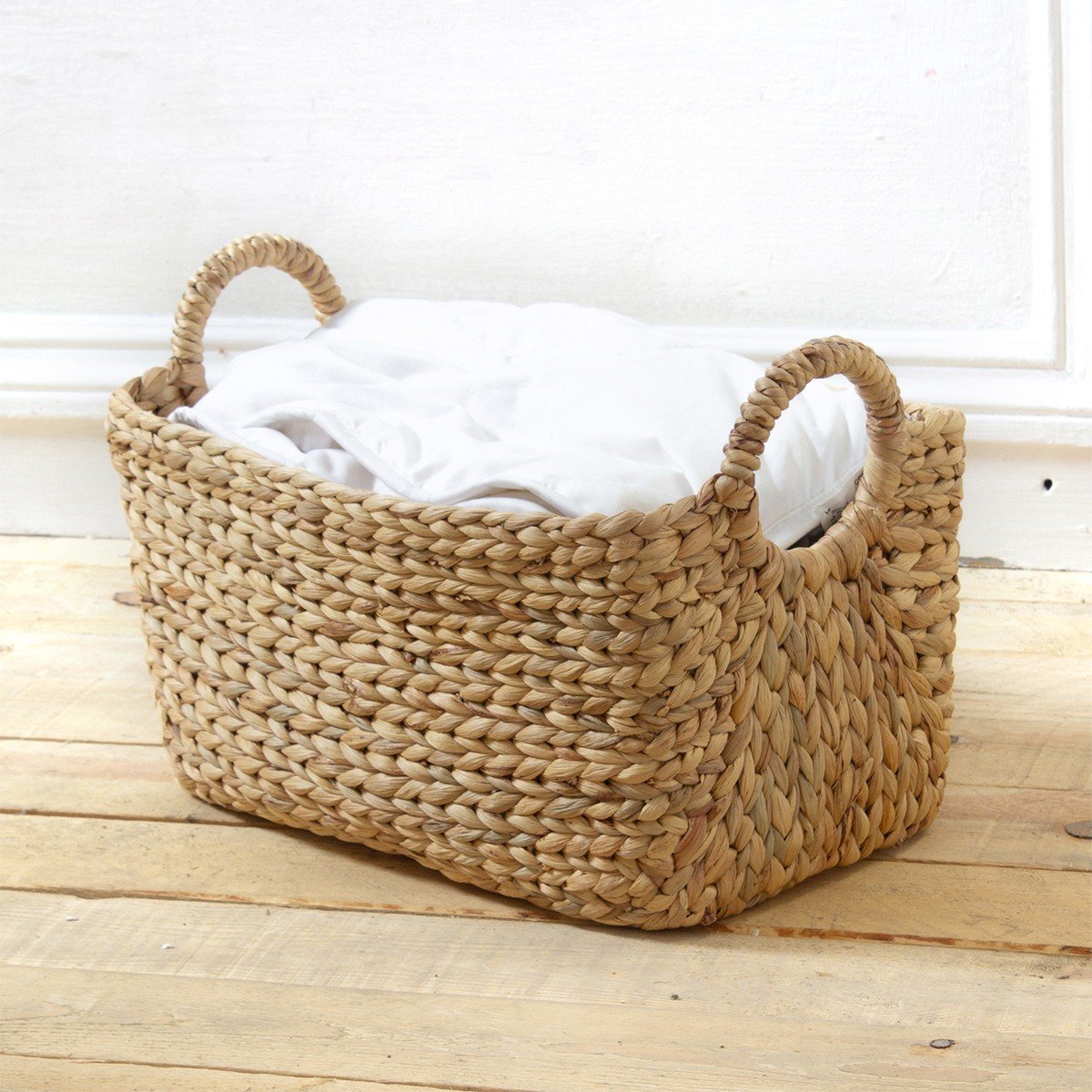 Panier en Jacinthe d'eau avec poignées - L40xP23xH26 beige, CALICOSY