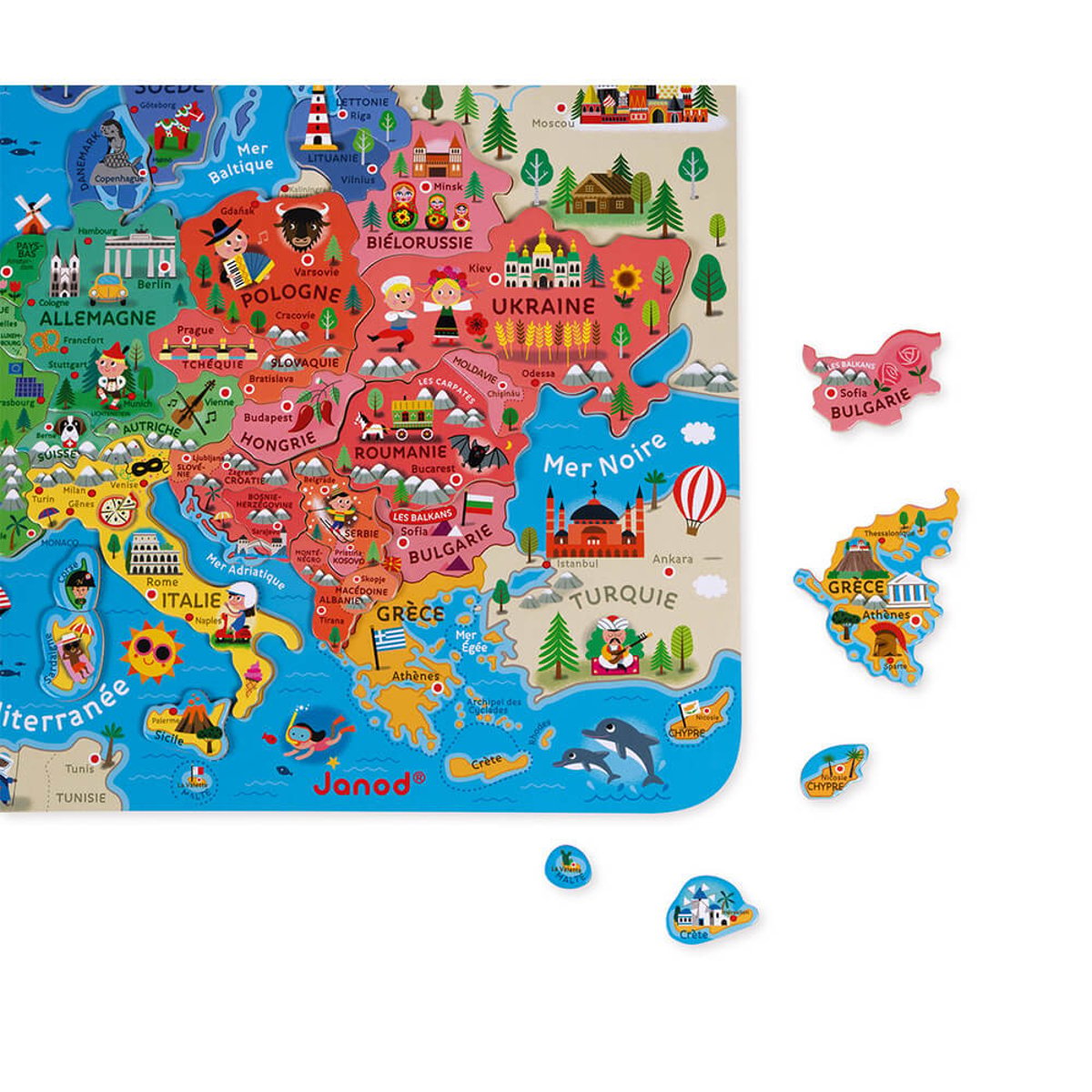 Puzzle Carte D'europe Magnétique 40 Pièces couleur unique, JANOD