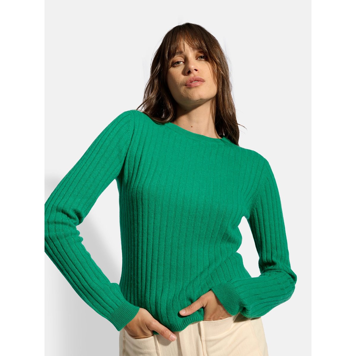 Pull Col Rond Menthe Avana vert, JUST CASHMERE