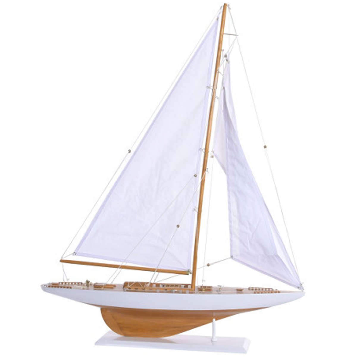 Grand bateau à voiles décoratif bois blanc 75x14x98cm blanc, WADIGA