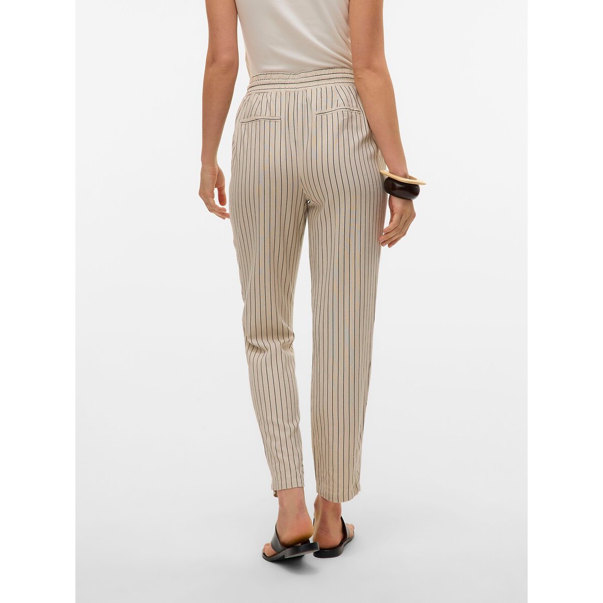 Pantalon droit taille haute ecru/noir, VERO MODA