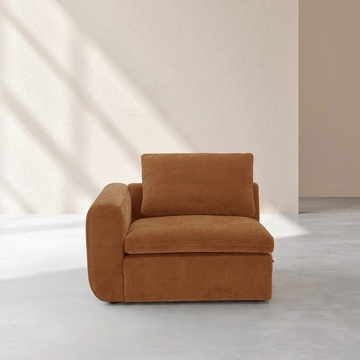 Module d'angle gauche 1 place en tissu AMERIA marron, HABITAT