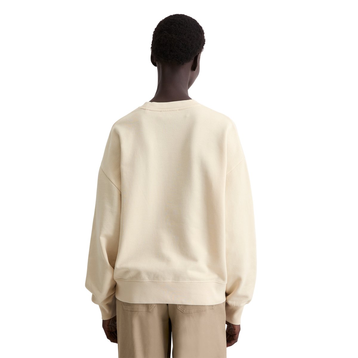 Sweat-shirt à logo relaxed en coton organique blanc naturel, MARC O'POLO