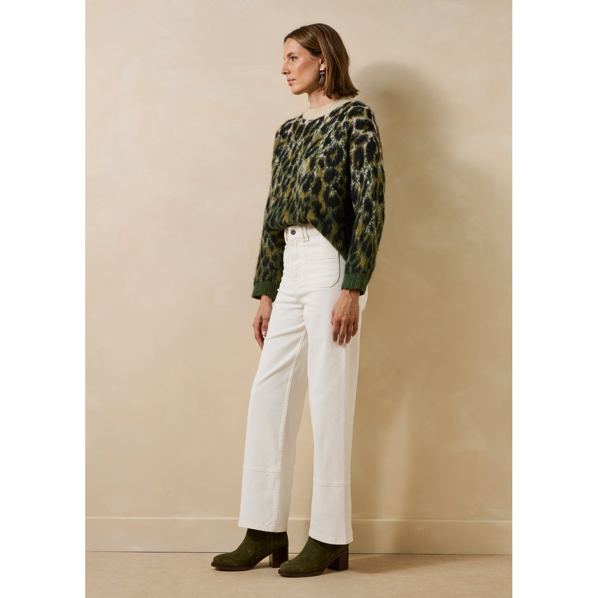 Jean droit taille haute en coton biologique blanc, LA FEE MARABOUTEE