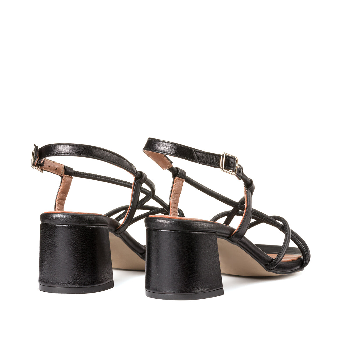 Signatures Leather Strappy Sandals with Block Heel black, LA REDOUTE COLLECTIONS