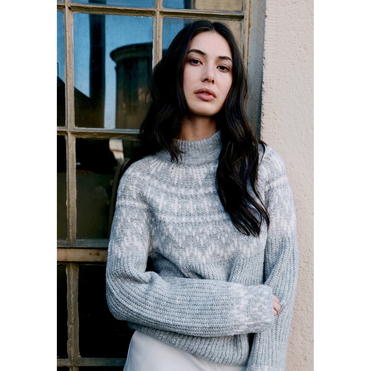 Pull-over en maille à motif jacquard gris/blanc, BETTY & CO
