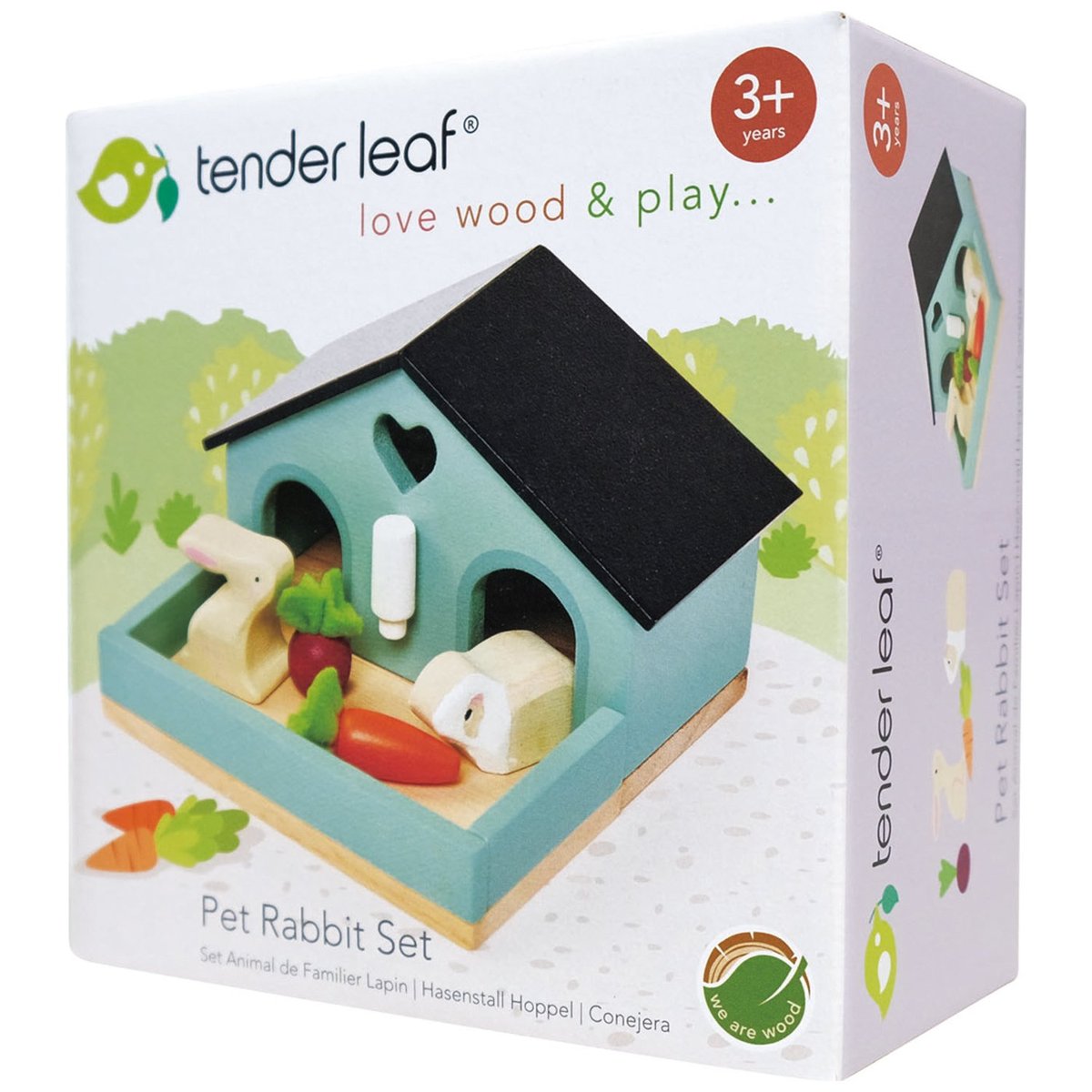 Set lapin et cochon d'inde + cabane multicolore, TENDER LEAF TOYS