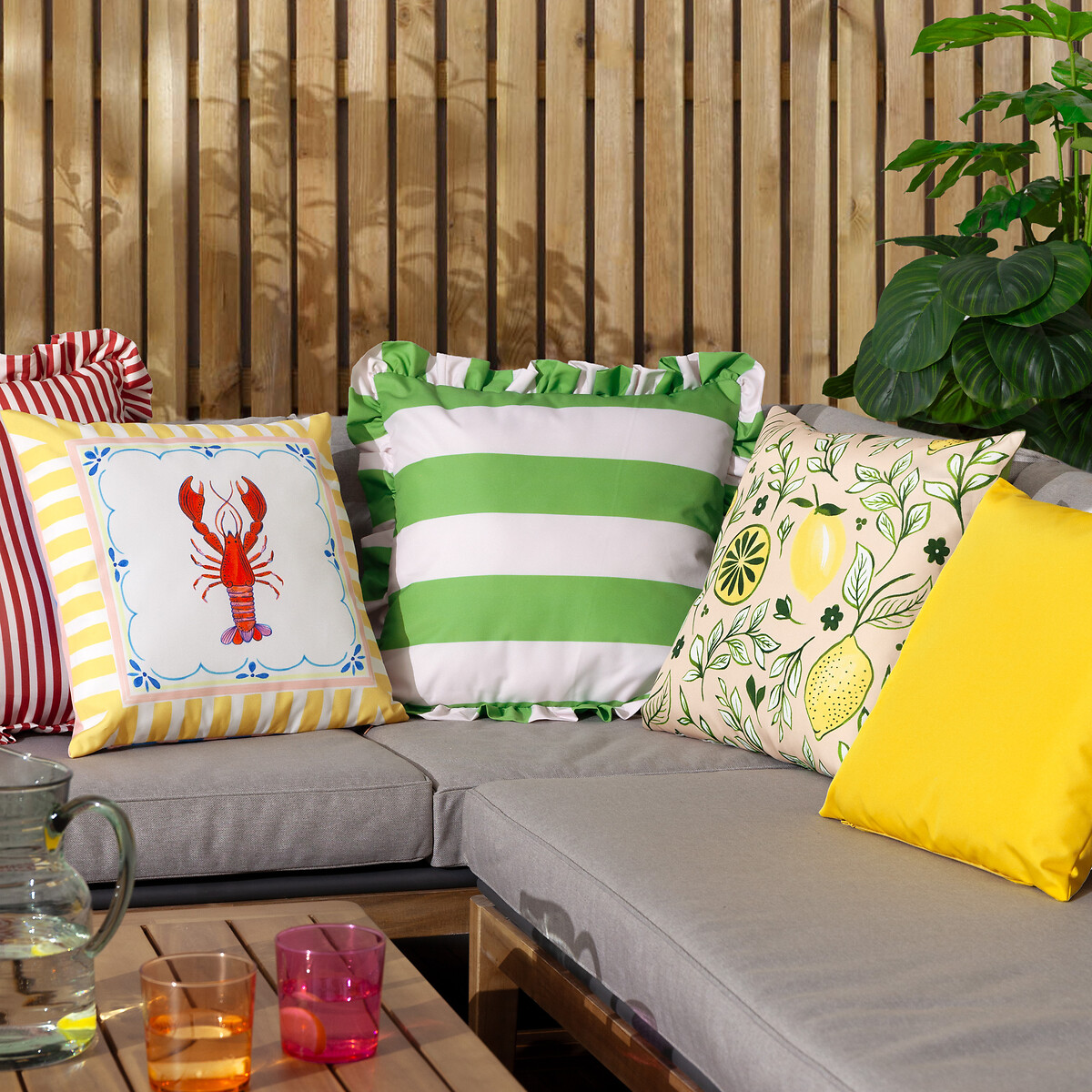 Palm Royale Stripe Ruffle Outdoor Cushion green, FURN.