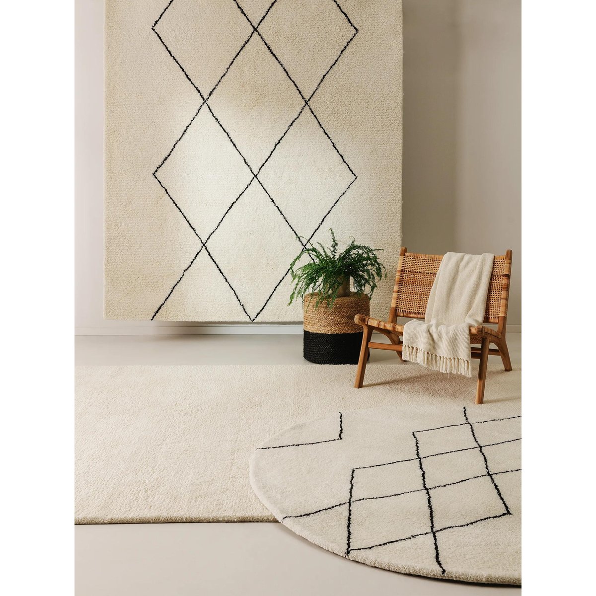 Tapis rond de laine tufté main BERBER crème, BENUTA
